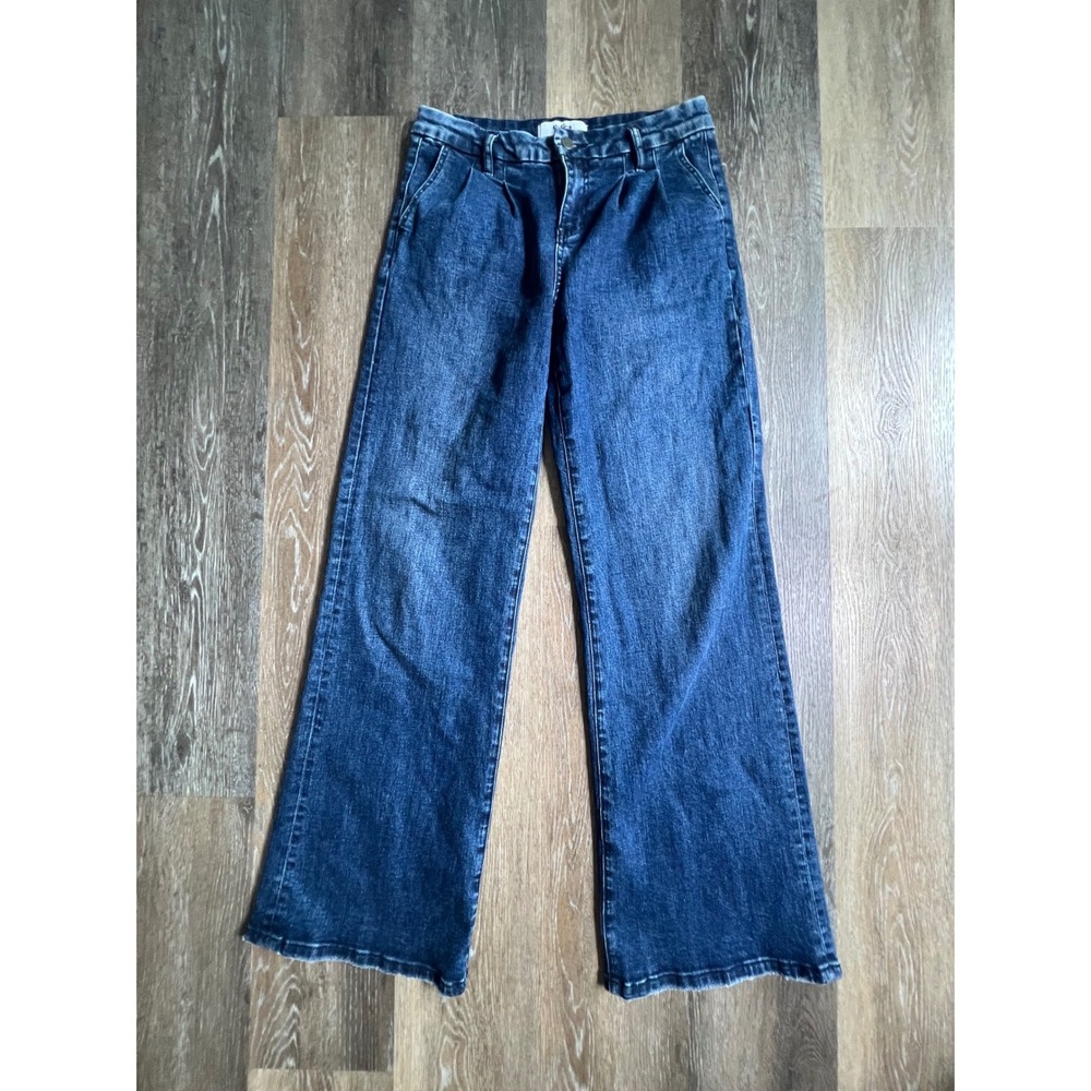 Mica Wide Leg Jeans Women 27 Blue Pleated Front Raw Hem High Rise Denim